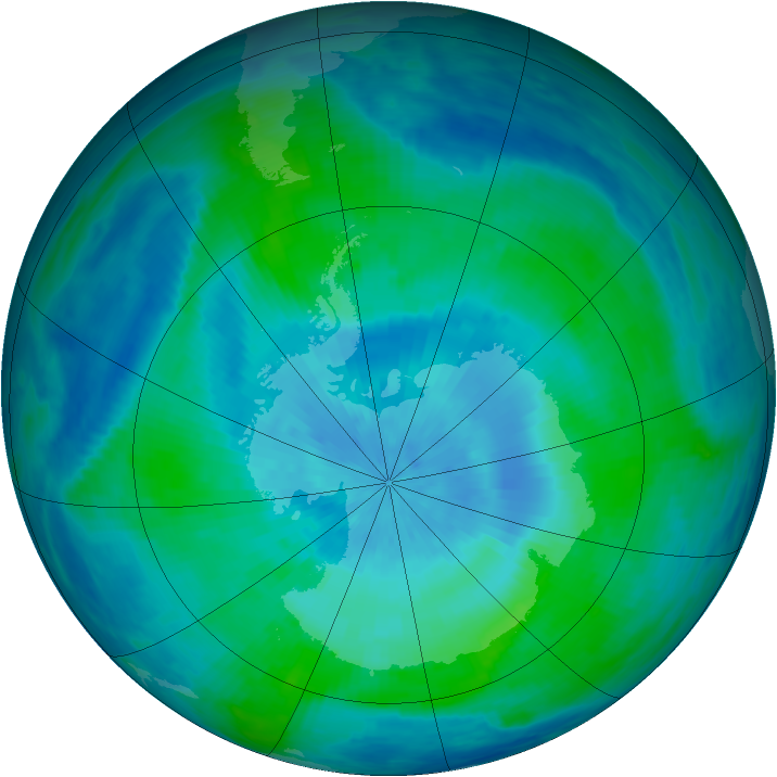 Antarctic ozone map for 01 March 1991